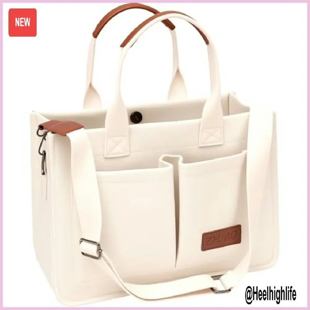 Large Canvas Tote Bag with Laptop Compartment for Work Travel
